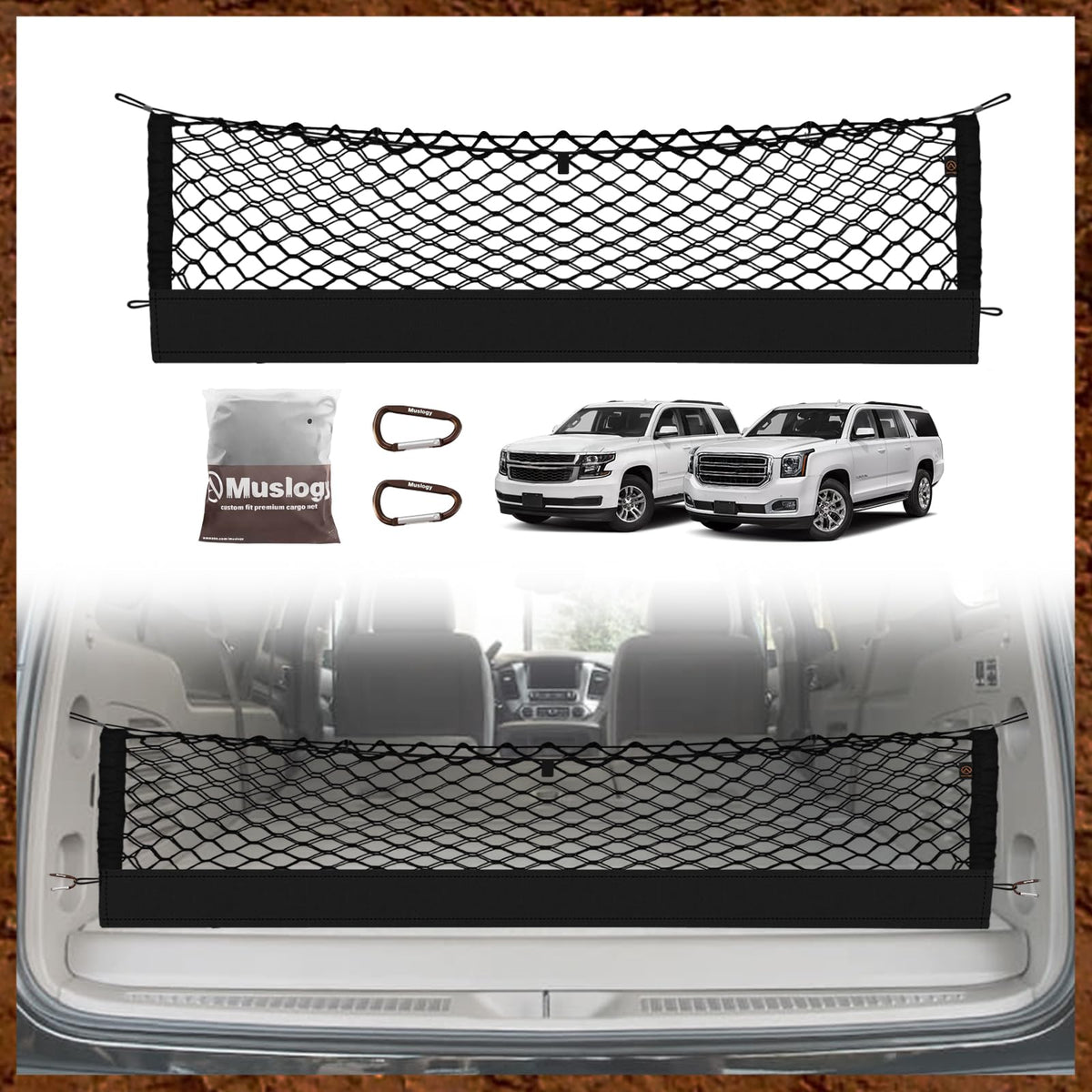 Muslogy front view installed in Suburban shows organized cargo benefit