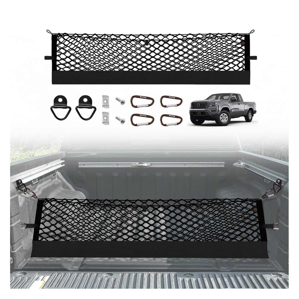 Muslogy front view installed on Nissan Frontier shows secure cargo containment