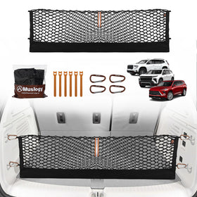 Muslogy trunk net front view installed showing tidy cargo space and secure storage