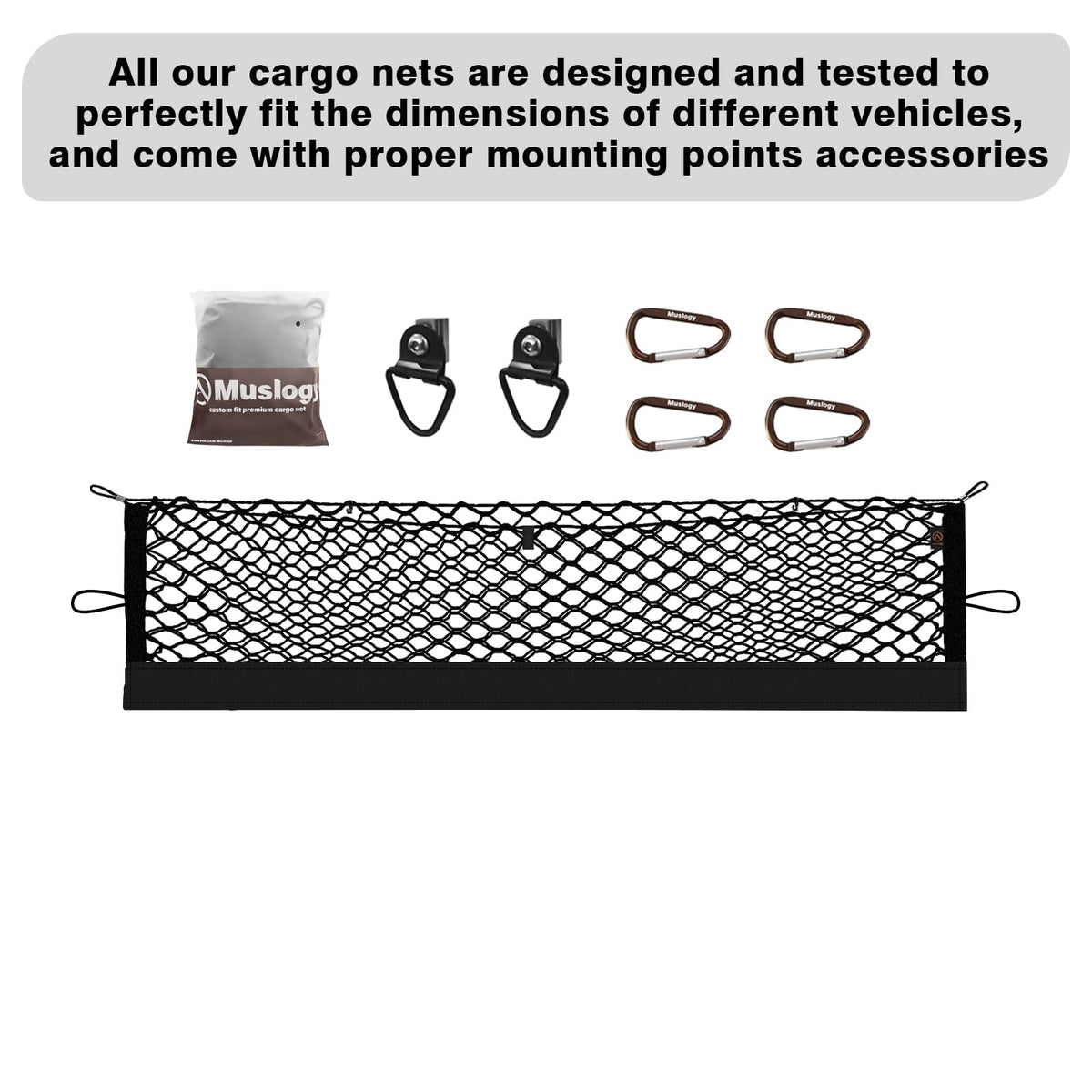 Muslogy cargo net in lifestyle shot with truck loaded for everyday use