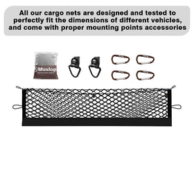 Muslogy cargo net in lifestyle shot with truck loaded for everyday use