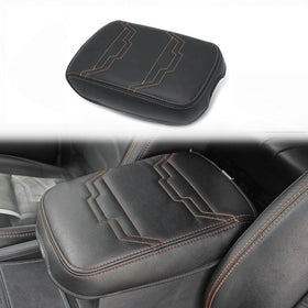 Muslogy front view of center console cover showing neat fit and orange trim benefits
