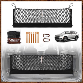 Muslogy cargo net front view showing custom fit and tidy storage benefit