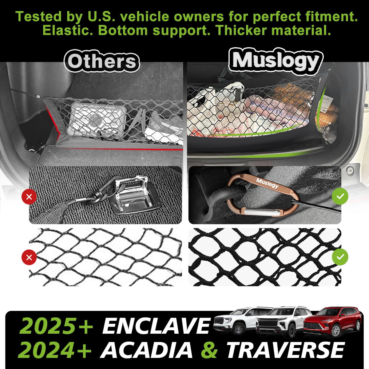 Muslogy hooks and anchors image showing easy, tool-free attachment to factory anchors