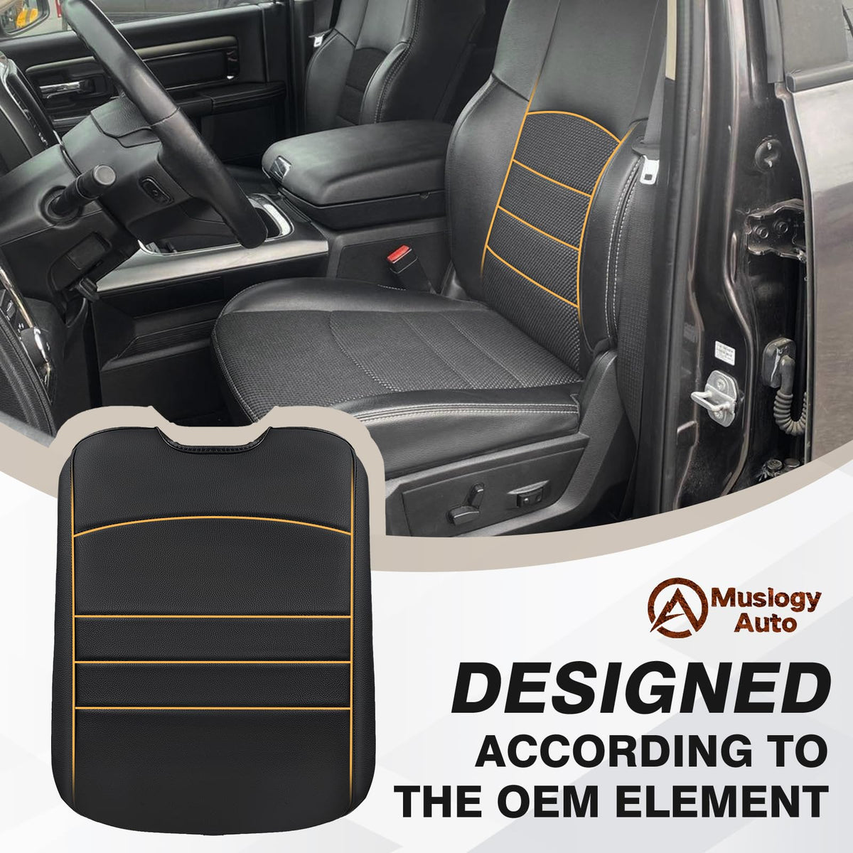 Muslogy cover in truck interior lifestyle shot showing upgraded look and protection