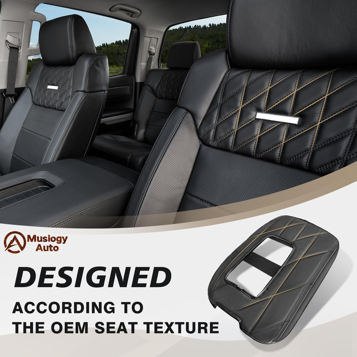 Muslogy installed on bucket-seat console indicating correct seat compatibility
