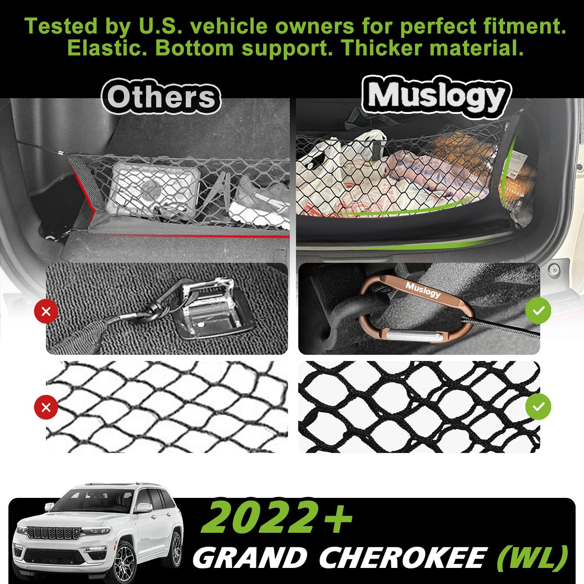 Muslogy net installed in Jeep Grand Cherokee WL trunk preventing shifting