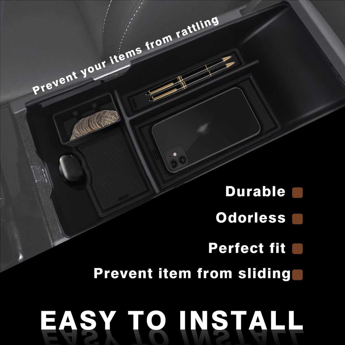 Muslogy organizer installed in Camry console retaining charging port access