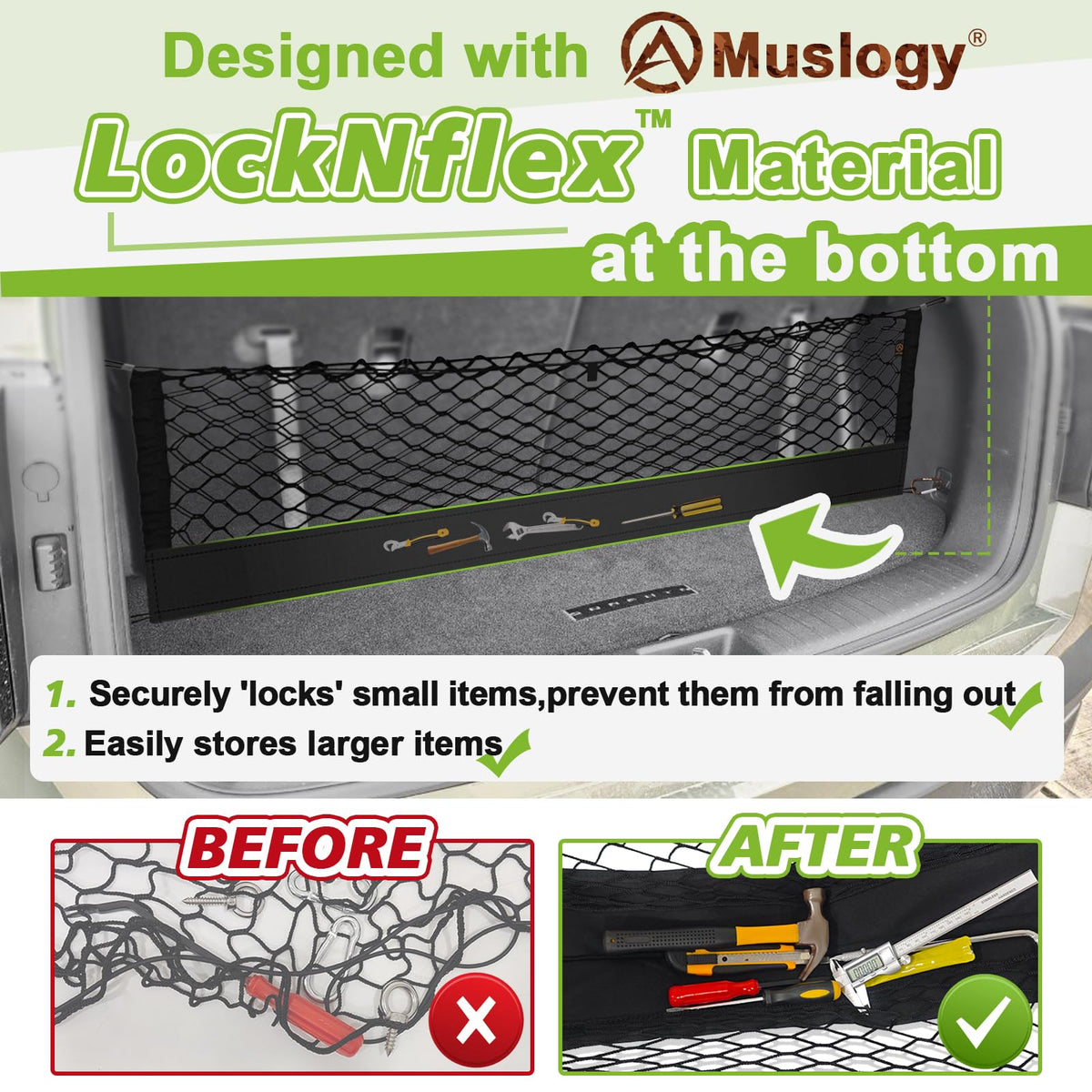 Muslogy installed in a Chevy Suburban trunk to prevent items from shifting