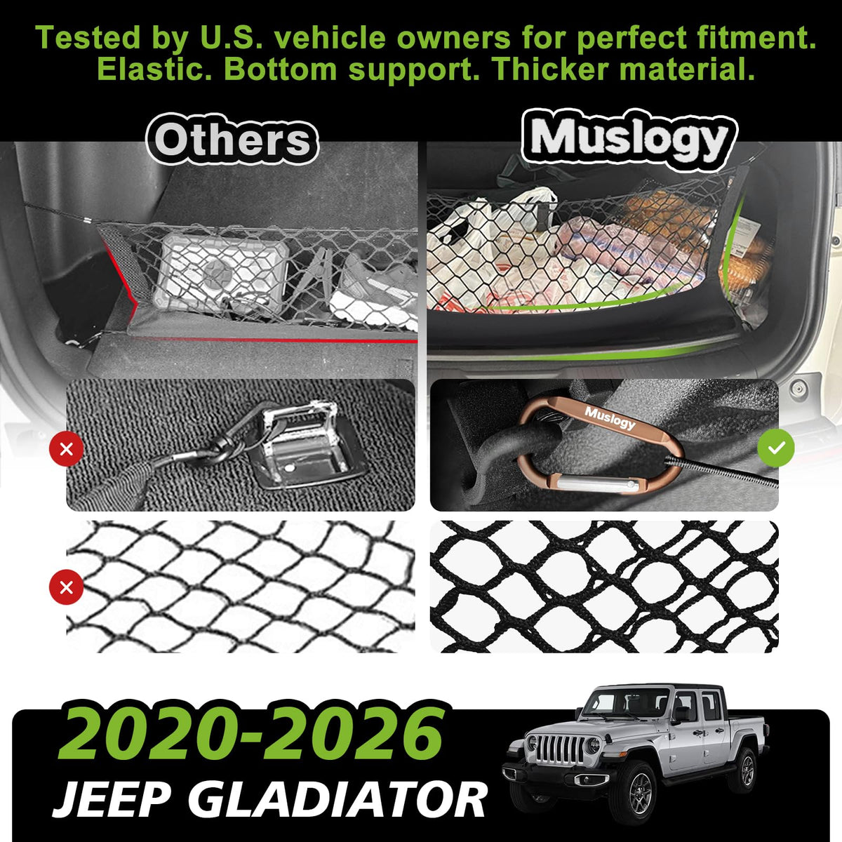 Muslogy installed in Jeep Gladiator bed keeping cargo stable benefit