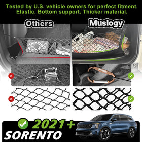 Muslogy cargo net installed in Kia Sorento trunk preventing shifts