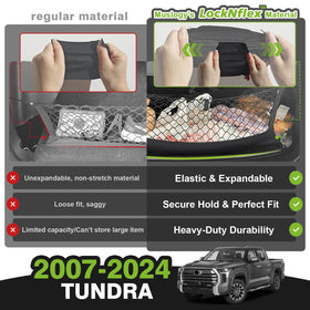 Muslogy cargo net installed in Tundra bed preventing items from shifting