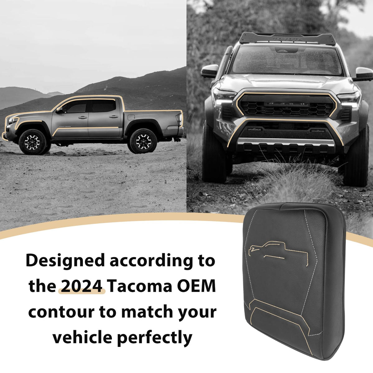 Muslogy installed on 2024 Tacoma console demonstrating perfect OEM-like fit and comfort