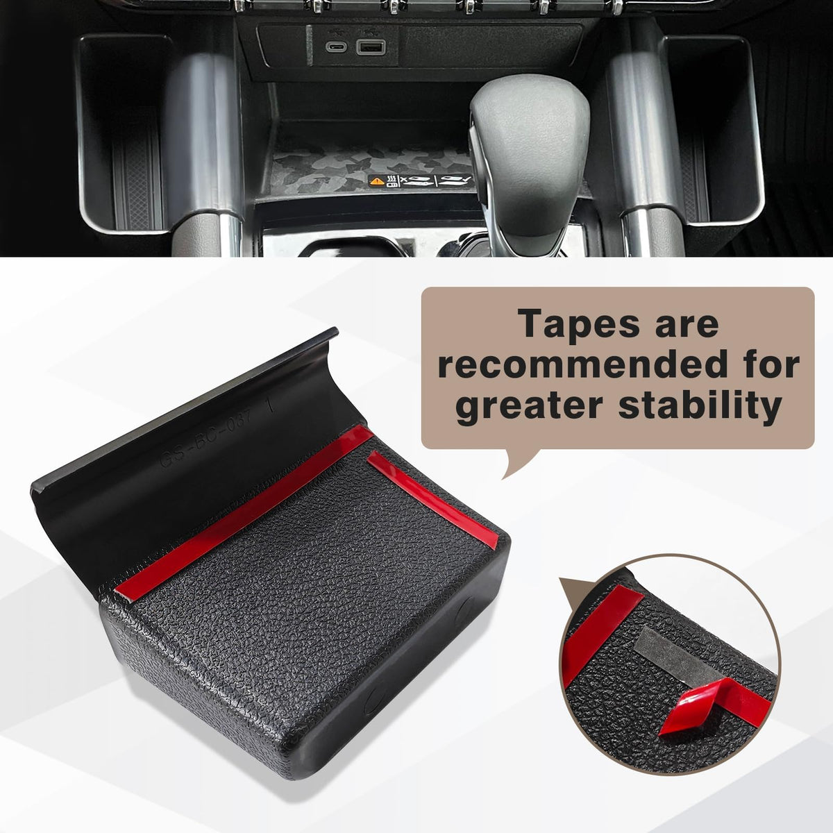 Muslogy on right console with phone showing easy reach and secure placement
