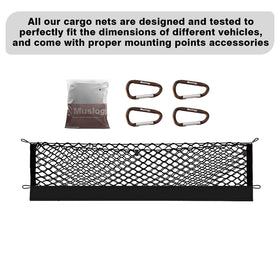 Muslogy net in pickup with camping gear showcasing secure travel convenience