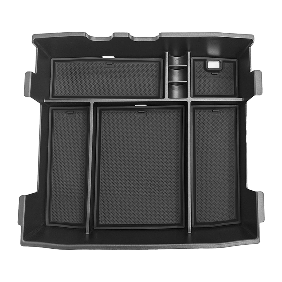 Muslogy lifestyle shot in Super Duty cabin illustrating tidy, organized interior