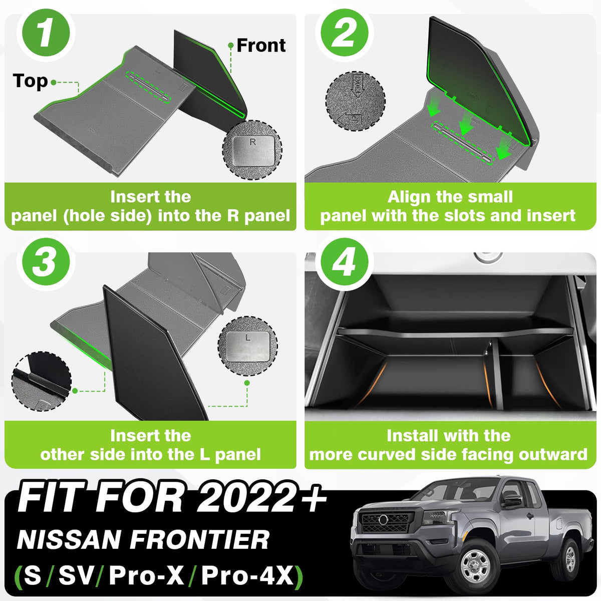 Muslogy open glove box with organizer for size comparison and improved space use