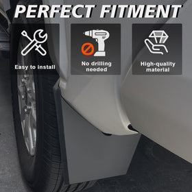 Muslogy mud flap beside wheel for scale demonstrating coverage