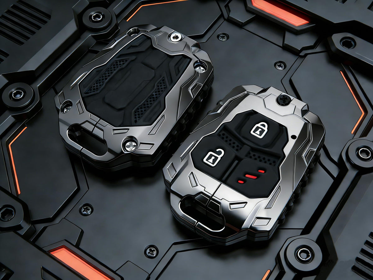 Muxkenper key fob in hand showing size, ergonomic grip, and premium aesthetic