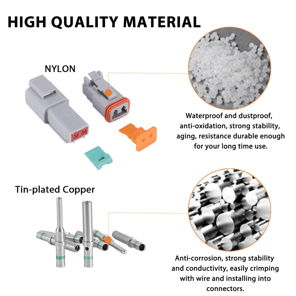 MUYI macro of tin-nickel plated size-16 contacts showing conductivity and corrosion protection