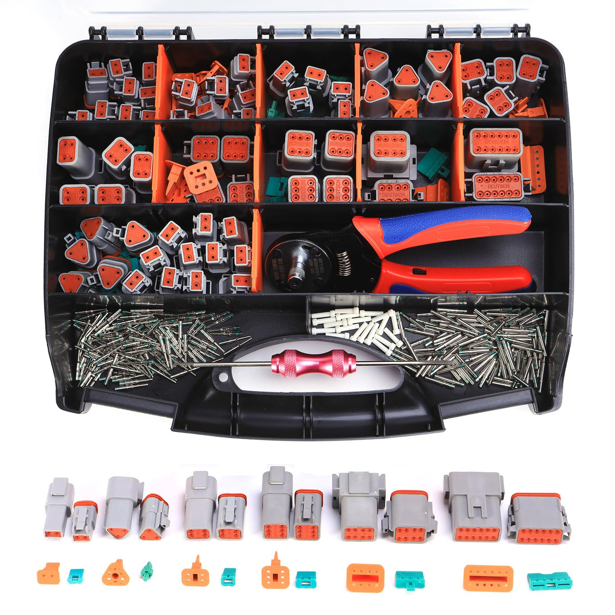 MUYI kit front packaging showing complete DT connector assortment and tools, reliable readiness