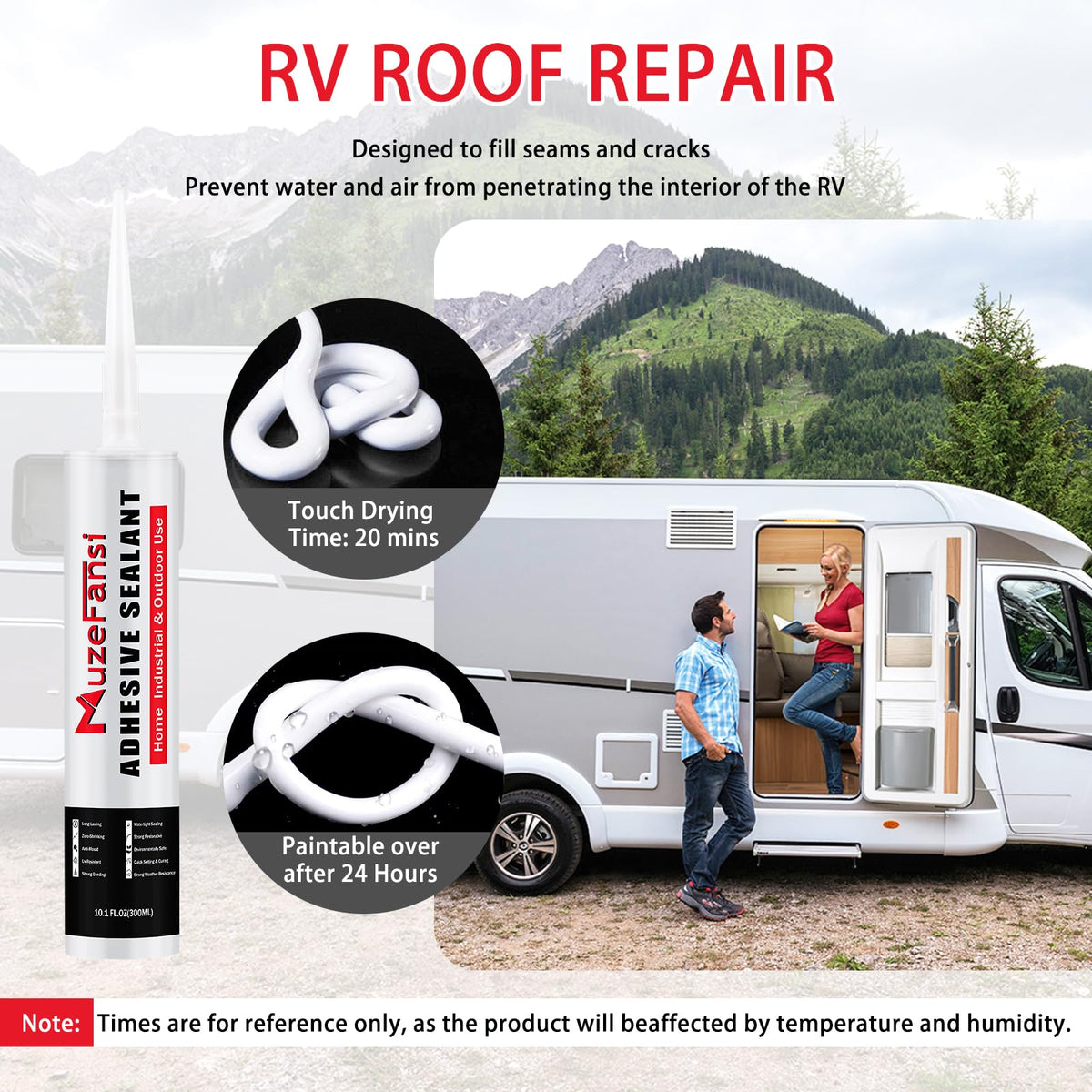 MuzeFansi applying sealant to RV roof seam for long-lasting protection