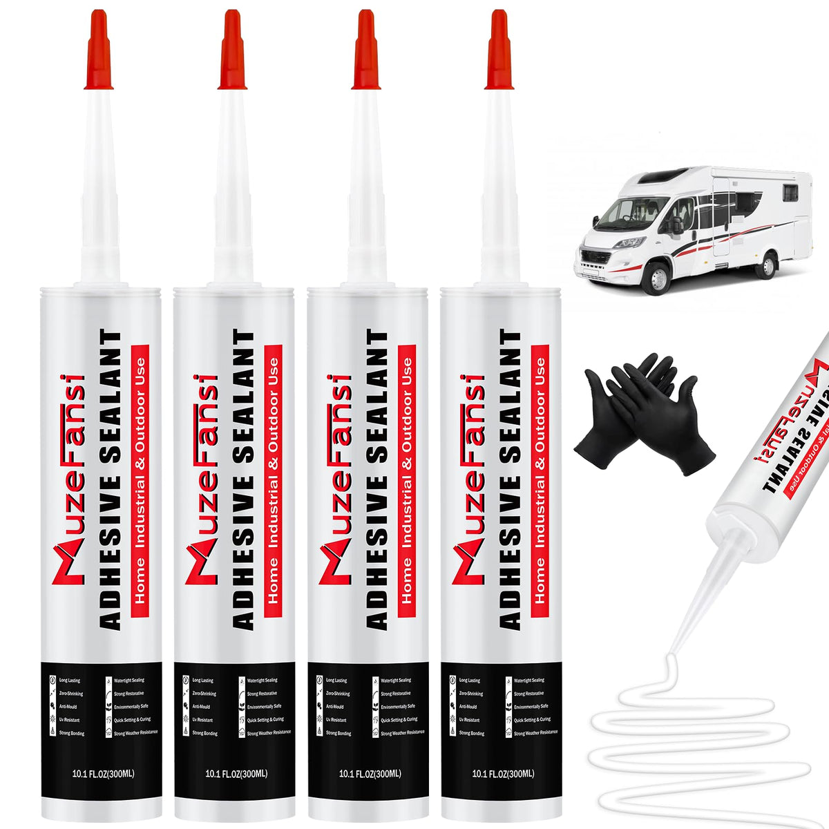 MuzeFansi front packaging showing four white tubes and product benefits