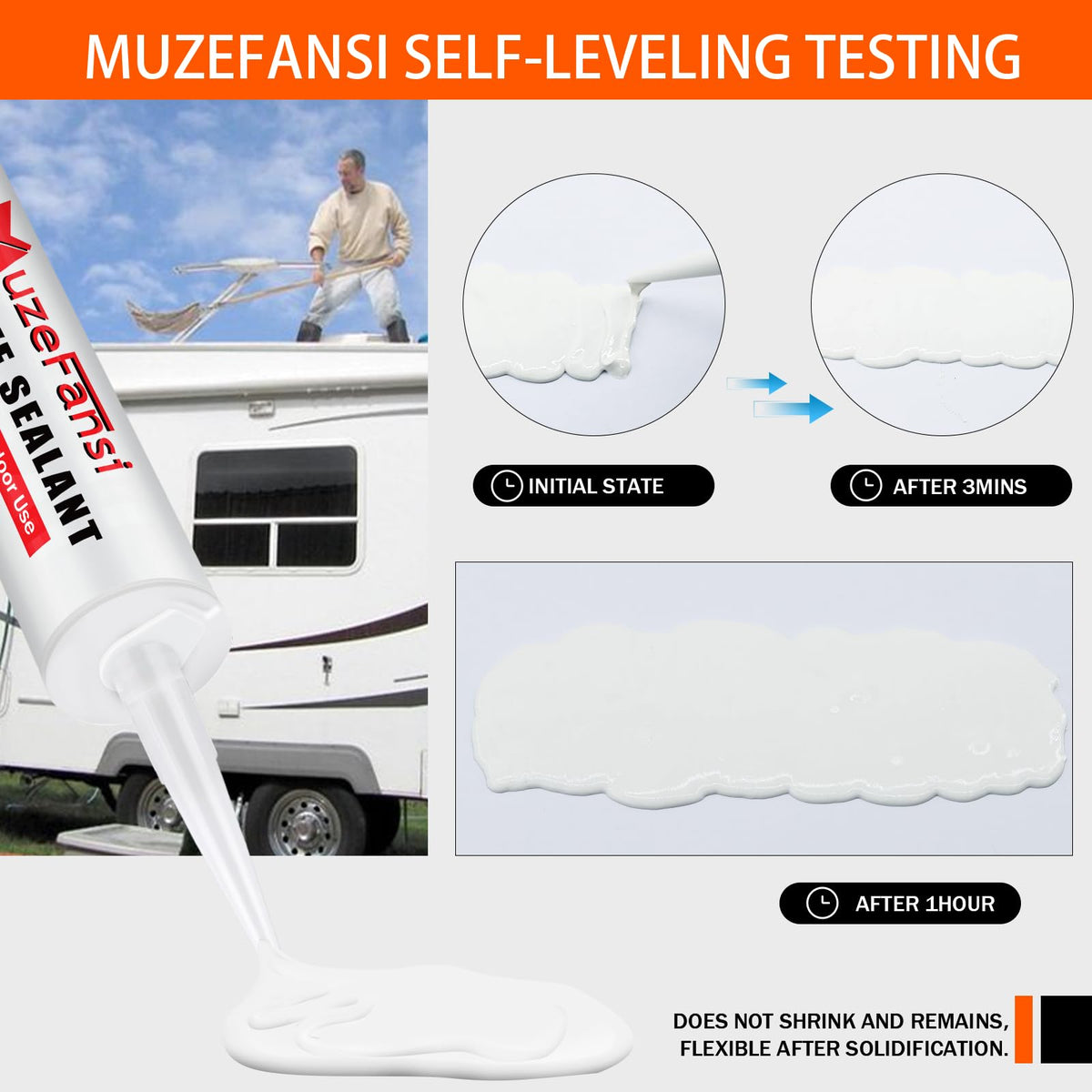MuzeFansi being applied around an RV vent demonstrating waterproof protection