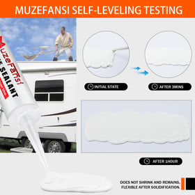 MuzeFansi being applied around an RV vent demonstrating waterproof protection