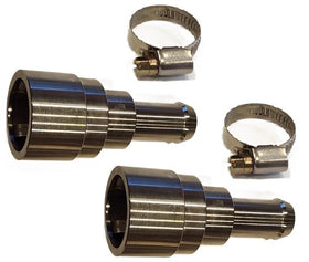 Muzzys front view of two stainless connectors showing durable upgrade