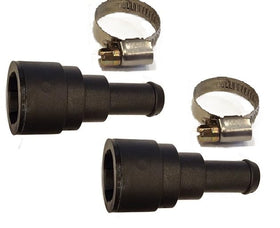Muzzys front view showing both upgraded connectors and included clamps for durable replacement