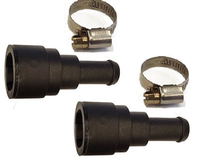 Muzzys front view showing both upgraded connectors and included clamps for durable replacement