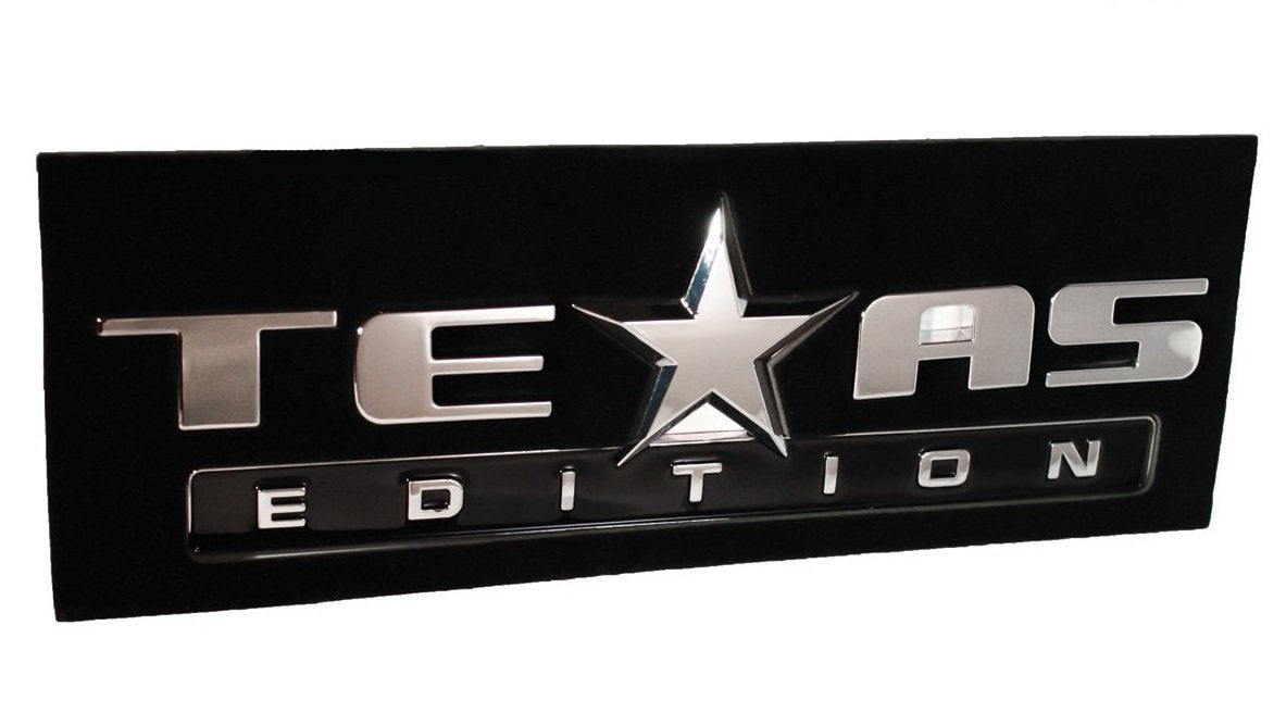 Muzzys emblem installed on a truck tailgate demonstrating instant Texas Edition look