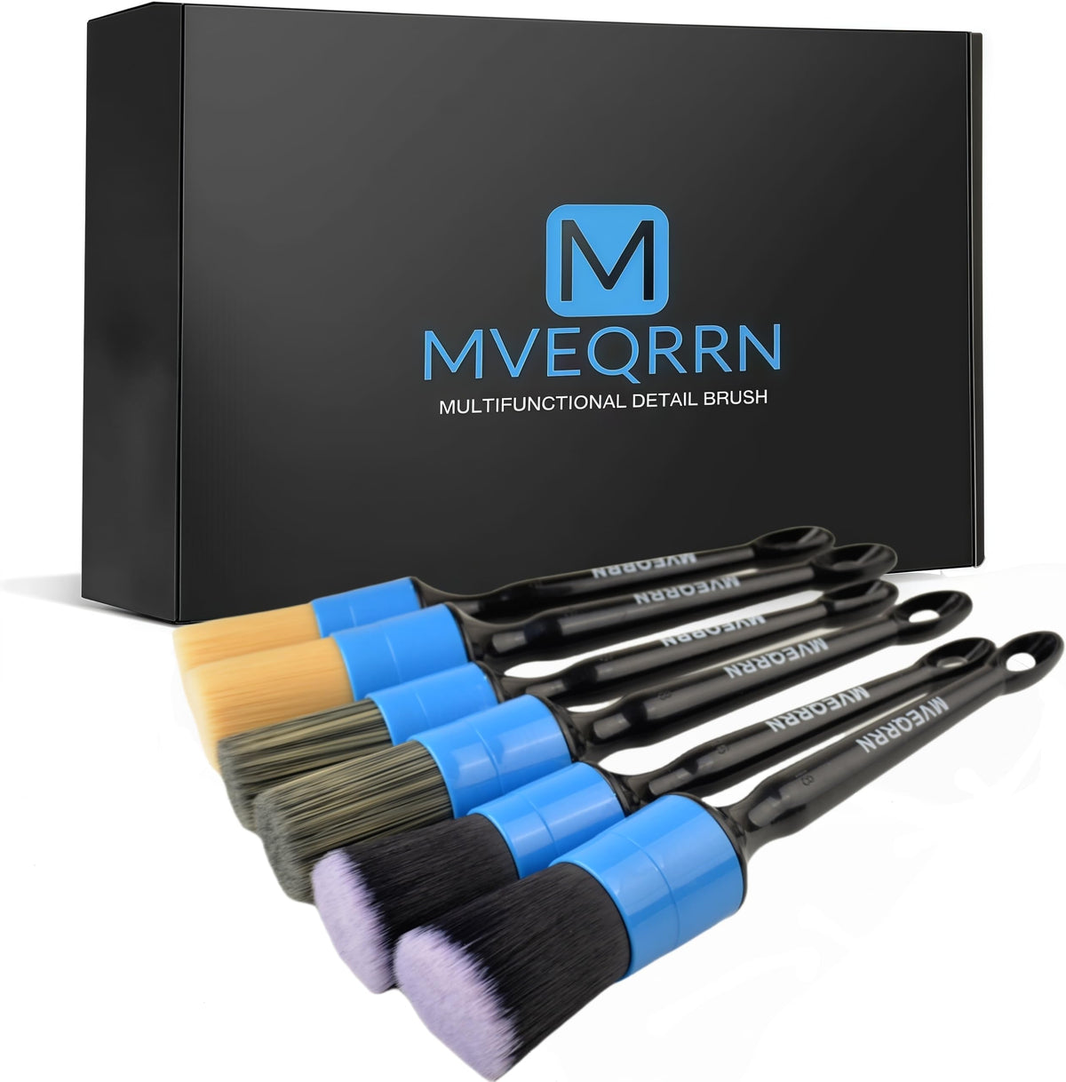 MVEQRRN front view of blue brush set showing kit and packaging benefit easy selection
