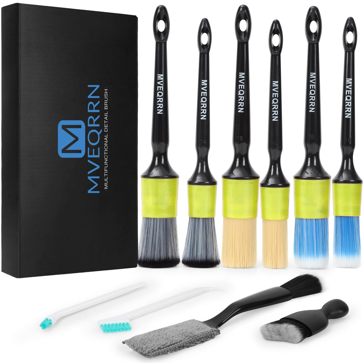 MVEQRRN front view of 10pcs brush set showing kit variety and easy storage benefit