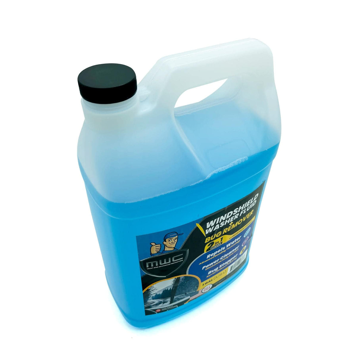 Car windshield being sprayed and wiped after using MWC to remove road grime