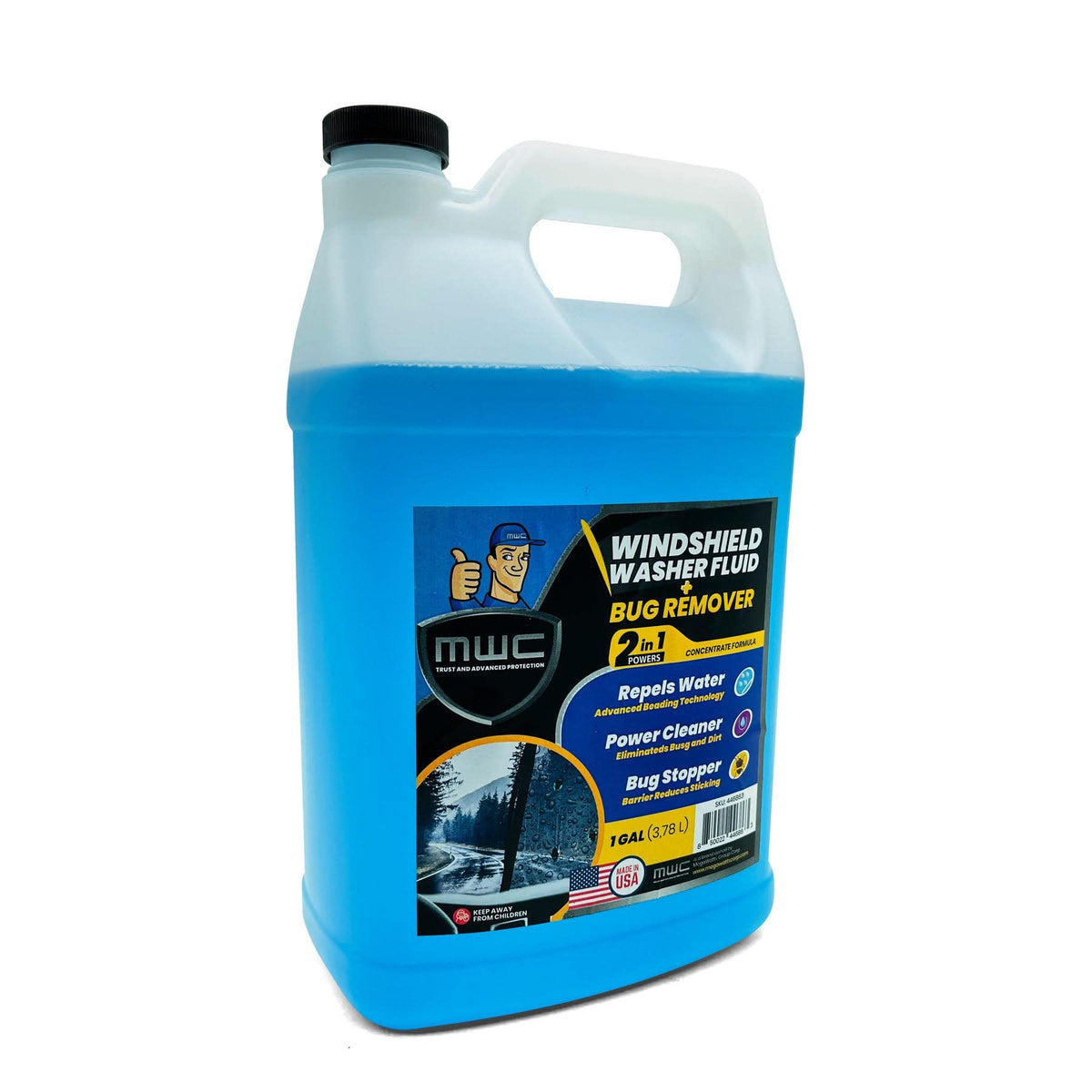 MWC one-gallon bottle next to a water bottle to show scale and capacity