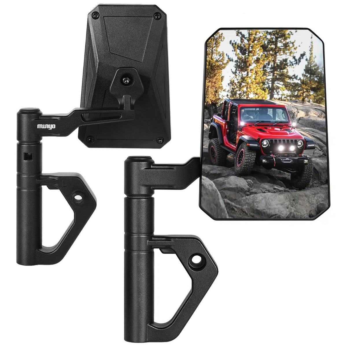 MWNYO front view of doors‑off mirror showing rugged styling and clear visibility