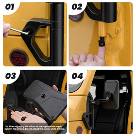 MWNYO mirrors mounted on Jeep A‑pillar demonstrating secure no‑drill installation