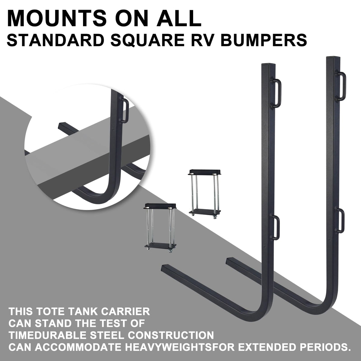 MY RUSTIC side profile on RV bumper showing fit on 4–4.5 inch bumper benefit
