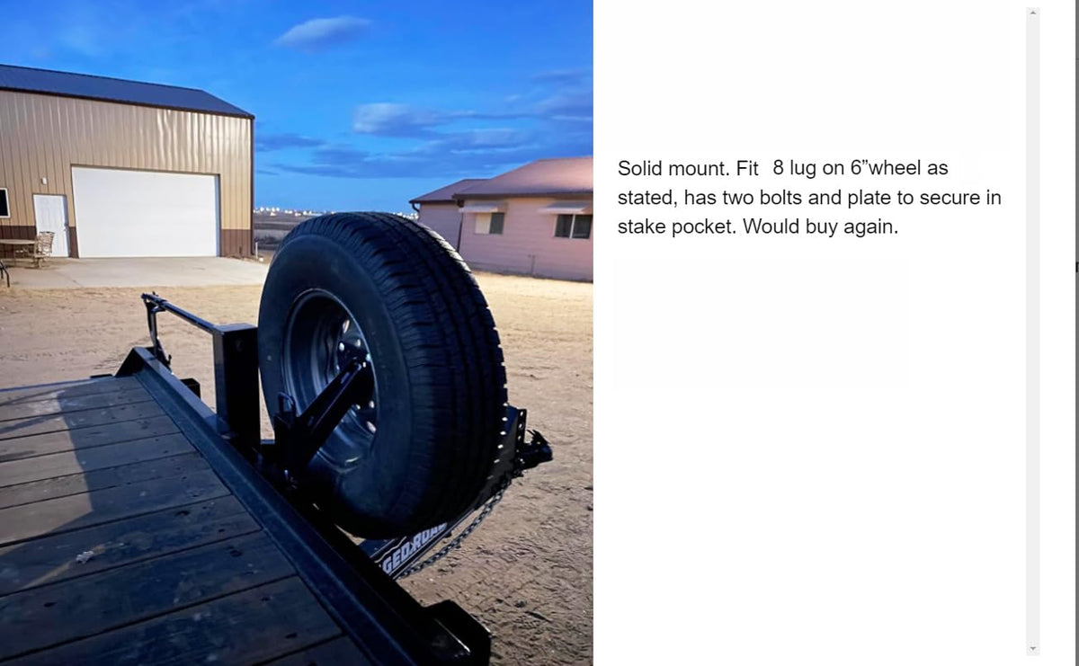 MY RUSTIC spare mount in use on trailer illustrating secure on-road storage