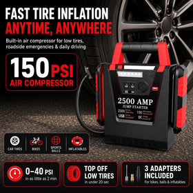 MyAnts 150 PSI compressor closeup inflating a tire fast for roadside convenience