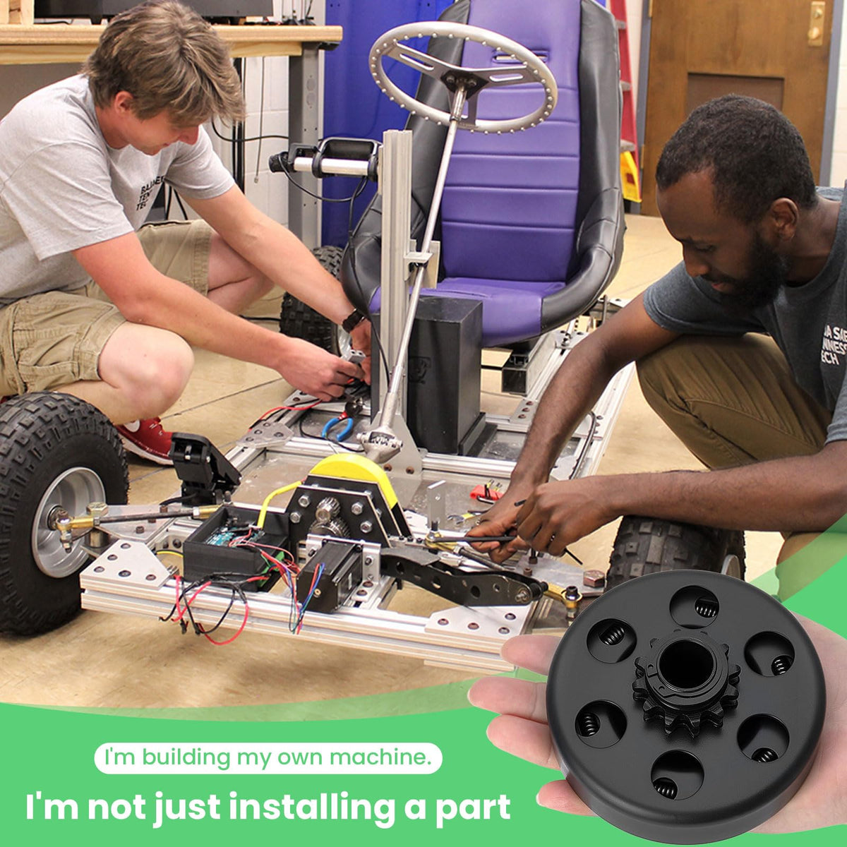 mycheng clutch installed on go-kart illustrating reliable power transfer