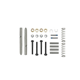MYFANDOOR bases and mounting hardware laid out to show included parts and easier installation