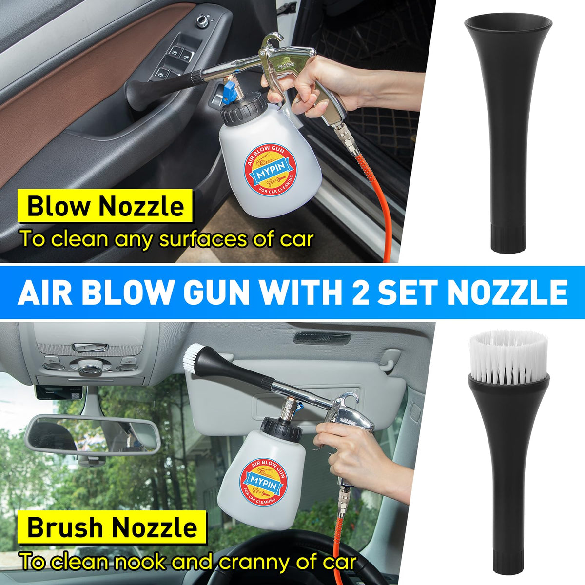 MYPIN gun in use cleaning a car seat seam for deep dirt removal