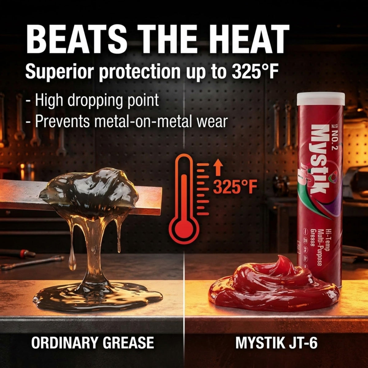 Mystik JT-6 grease texture displaying smooth red lithium complex for stability