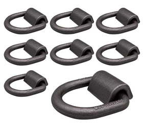 Mytee Products front view of eight weld-on D-rings showing pack and finish benefits