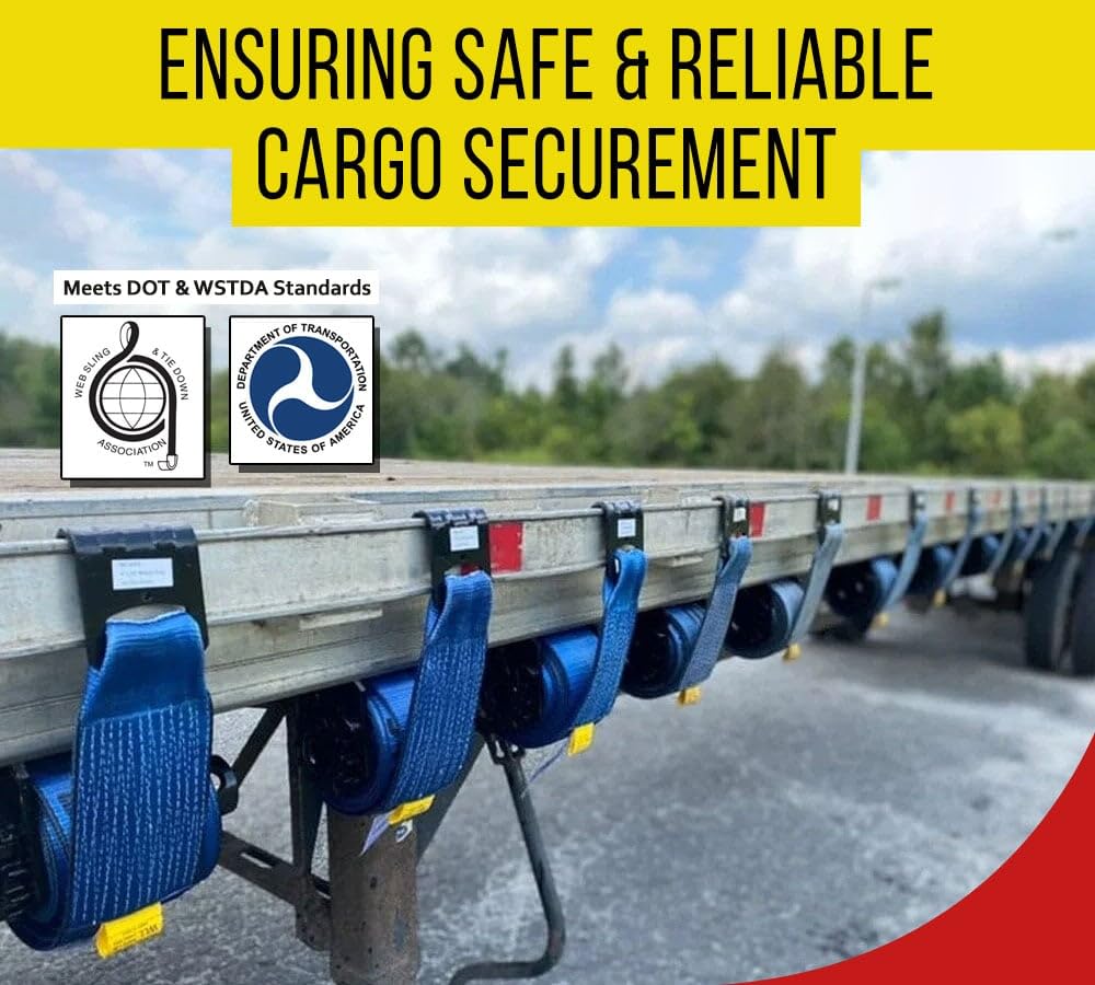 Mytee Products hooked to flatbed rail showing stable load connection advantage