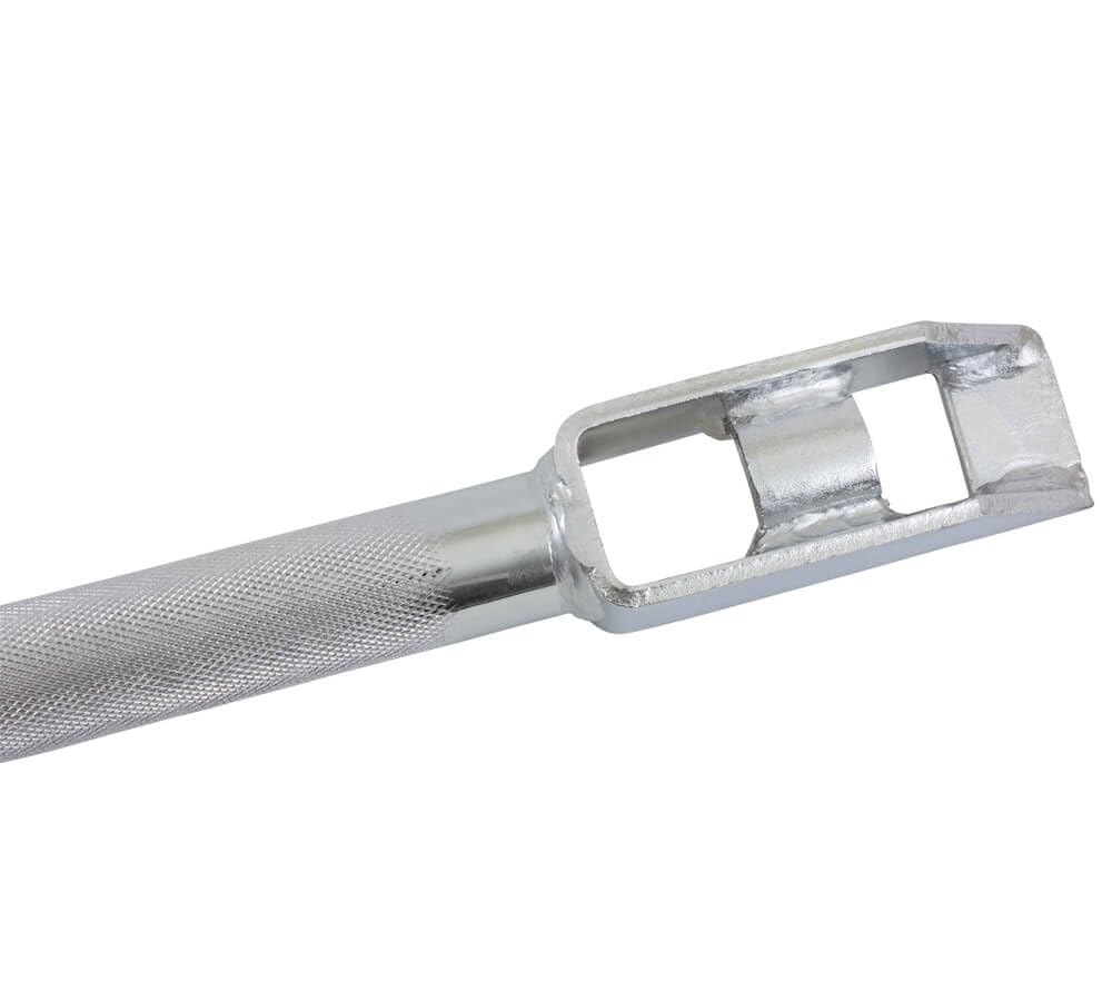 Mytee Products winch bar next to measuring tape illustrating 39.5 inch reach for better leverage