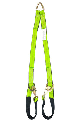 Mytee Products V-bridle front view showing hooks and D-ring, highlights secure towing